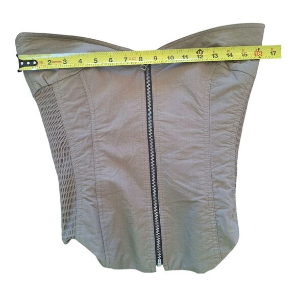 ZARA TOPSTITCHED BUSTIER Zip Front Khaki Cotton Blend Women's S Taupe Corset - Picture 8 of 15